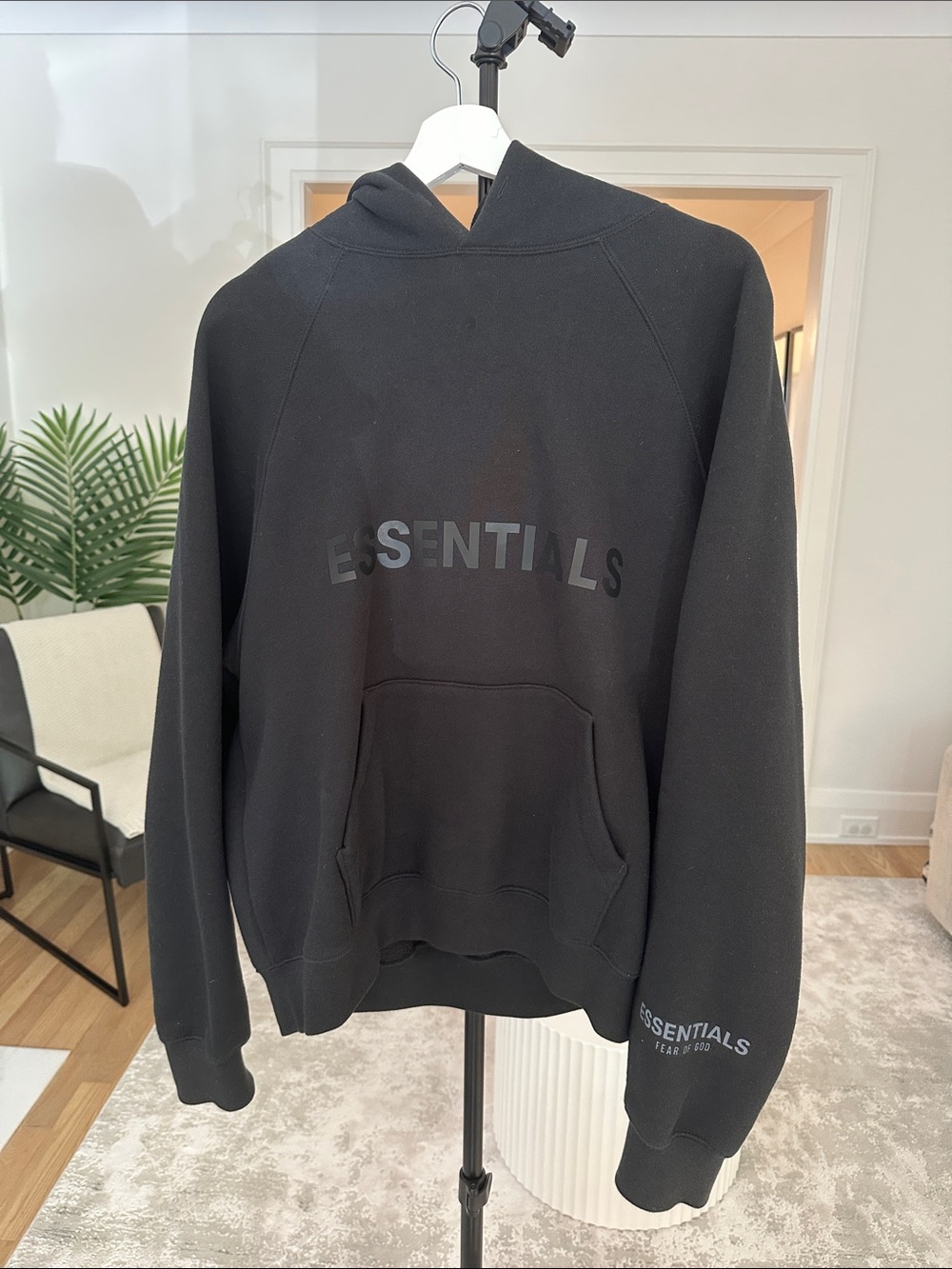 Essentials Black Crewneck Hoodie with Subtle Logo
